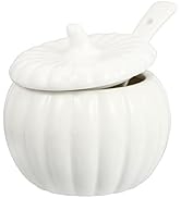 Cabilock Ceramic Soup Bowl with Lid Spoon Saucer Steamed Egg Bowl Pumpkin Shaped Dessert Pot Seas...