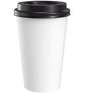 Medium 12oz White Paper Coffee Cups with Black Lids - (50 Count) by EcoQuality - Disposable Paper