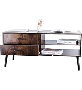 ZHANYUN Retro TV Stand with Storage - Rustic Brown TV Stand with 2 Drawers - Mid Century Modern T...