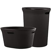 Superio Ribbed Collection - Decorative Plastic Laundry Basket & Laundry Hamper with Lid and Cut-O...