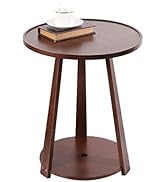 ZHANYUN Mid Century Modern 2-Tier Round Side Table - Solid Wood End Table for Small Spaces - Beds...