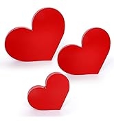 Whaline 3Pcs Valentine's Day Heart Wood Sign 3 Size Red Heart Shape Table Centerpiece Self- Stand...