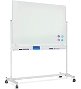 Mobile Glass Dry Erase Board on Wheels 60" x 40", ZHIDIAN Extra-Large Movable Portable Magnetic G...