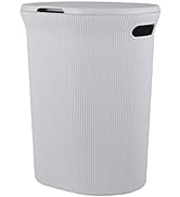 Superio Ribbed Collection - Decorative Plastic Laundry Hamper with Lid and Cut-Out Handles, White...