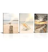 Conipit Coastal Wall Art Seascape Artwork Chairs On Sand Painting Seagull Pictures Seaside Boardw...