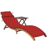 GOLINPEILO Wooden Patio Sun Lounger with Table and Red Cushion and Ergonomically Curved Shape, So...