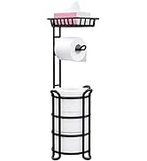 Toilet Paper Holder Stand with Shelf, Free Standing Toilet Tissue Roll Storage Rack for Bathroom,...