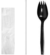 Daxwell Plastic Cutlery Kits, Medium Weight Polypropylene (PP), Spork, Straw, Napkin, Black, B100...