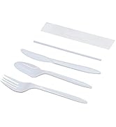 Daxwell Plastic Cutlery Kits, Medium Weight Polypropylene), Fork, Knife, Spoon, Straw, Napkin, Wh...