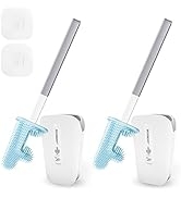 BOOMJOY Silicone Toilet Brush with Holder 2 Packs, Flexible Toilet Bowl Brush with Under-Rim Clea...