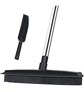 Landhope Soft Push Broom Long Handle, Carpet Rake 50 inches for Pet Hair Removal with Squeegee Fu...