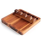 Acacia Wood Utensil Rest with Drip Pad for Multiple Utensils, 4 Slots Available, BPA-Free Spoon R...