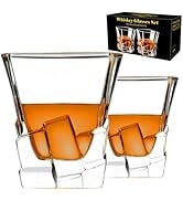 PARACITY Whiskey Glasses Set of 2, Old Fashioned Cocktail Glass, 10 OZ Whiskey Glasses, Bourbon G...