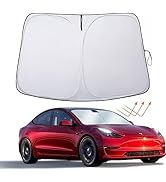 XHRING Windshield Sun Shade Custom Fit for Tesla Model 3 Model Y 2016-2023, Durable 240T Polyeste...