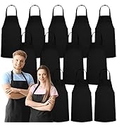 12 Pack Bib Apron - Unisex Black Aprons, Machine Washable Aprons for Men and Women, Kitchen Cooki...