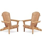 Smart FENDEE 2 Packs Folding Adirondack Chairs, All-Weather Wooden Adirondack Firepit Chairs, Sol...