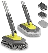 Tub Tile Scrubber Brush Kit with 3 Replacement Brush Heads, 2 in 1 Extendable 50" Long Handle Sho...