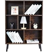 ZHANYUN Rustic Brown 3 Tier Cube Bookshelf - Mid-Century Modern Style with Legs - Freestanding Op...