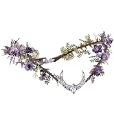 MOSTORY Handmade Purple Woodland Flower Crown - Fairy Moon Headband Forest Elf Headpiece Elven Ti...