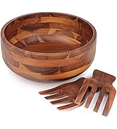 Acacia Wood Salad Bowl with 2 Wooden Hands, Large Mixing Bowl for Fruits, Salad, Cereal,Cornflake...