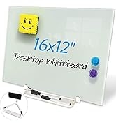 ZHIDIAN Magnetic Glass Whiteboard Desktop 16x12" Portable Tempered Glass Dry Erase Board Panel & ...