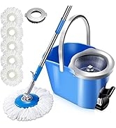 Midyb Spin Mop and Bucket, Spinning Mop and Bucket with Wringer Set, Spin Mops with Bucket and Fo...