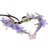 MOSTORY Handmade Fairy Butterfly Crown - Purple Flower Hadpiece Boho Floral Wreath Woodland Circl...