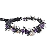 MOSTORY Artificial Fairy Black Floral Headband - Handmade Elf Crown with Purple Flowers Adjustabl...