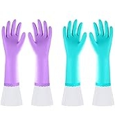 Reusable Long Dishwashing Cleaning Gloves with Latex Free, Long Cuff,Cotton Lining,Kitchen Gloves...