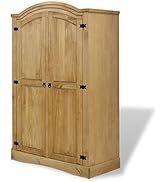 GOLINPEILO Solid Pinewood 2-Door Wardrobe Closets with 1 top Shelf and 1 Hanging bar, Double Door...