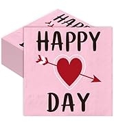 Whaline 80 Pack Valentine's Day Paper Napkin 6.5x6.5 Inch Happy Day Dinner Napkin Disposable Hear...