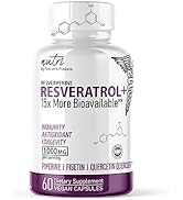 Nutri Resveratrol 1000mg Organic Piperine -15x More Bioavailable Pure Trans Resveratrol Supplemen...