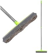 LandHope Push Broom Long Handle Rubber Bristles Sweeper Squeegee Edge 54 inches Non Scratch Brist...