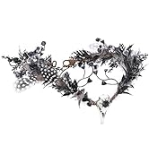 MOSTORY Handmade Black Feather Crown - Gothic Fairy Flower Headpiece Dark Elf Flower Cirlet with ...