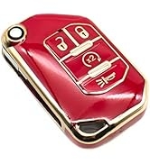 FEYOUN Key Fob Cover Compatible with Jeep Gladiator Wrangler Flip 4 Buttons TPU Remote Keyless Ke...