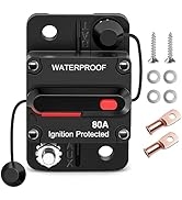 Nilight 80A Circuit Breaker Resettable 12-48V DC Manual Reset w/Copper Wire Lugs Surface Mount Ov...