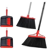 Tiumso Dustpan and Brush Set, 55'' Heavy Duty Broom Outdoor Commercial Broom and Large Indoor Bro...