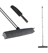 Rubber Broom with Squeegee Fur and LongHandle, Carpet Rake and Lint Brush Set for Pet Dog Cat Hai...