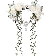 MOSTORY White Fairy Flower Crown - Handmade Fairy Vine Headpiece Floral Headband with Butterfly f...