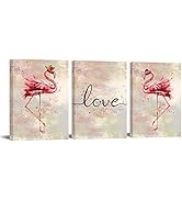 Conipit Flamingo Canvas Wall Art for Living Room Pink Wall Prints Love Artwork for Wall Romantic ...