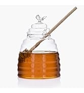 Elegant Glass Beehive Honey Jar with Lid and Wooden Dipper - Perfect Gift for Rosh Hashanah or Ho...