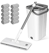 Midyb Mop and Bucket Set, Flat Mop and Buckets System with 10 Reusable Pads, Flat Mops for Floor ...