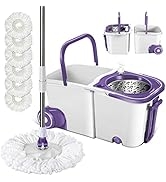 Midyb Spin Mop and Bucket Set, Mop and Bucket on Wheels, 360 Spinning Mop and Bucket with 6 Micro...