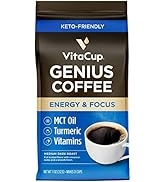 VitaCup Genius Ground Keto Coffee w/Turmeric, MCT Oil, B Vitamins, D3, Ground Coffee Medium Dark ...