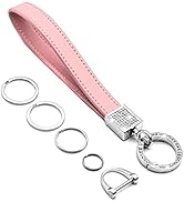 FEYOUN Bling Car Keychain for Women, Universal Genuine Leather Wristlet Strap Key FOB Holder Key ...