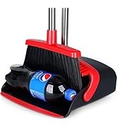 Large Broom and Dustpan, Broom and Dustpan Set, Heavy Duty Dust Pan with 55" Long Handle Upright ...