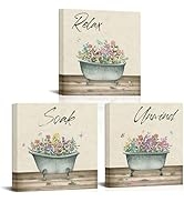 Conipit Bathroom Pictures Relax Soak Unwind Signs Wall Art Canvas Botanical in Bathtub Paintings ...