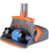 Large Broom and Dustpan, Broom and Dustpan Set, Heavy Duty Dust Pan with 55" Long Handle Upright ...