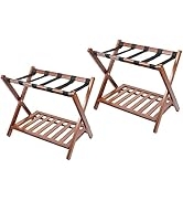 Smart FENDEE 2 Packs 26.77" Fully Assembled Walnut Bamboo Luggage Racks, 5 Straps Folding Suitcas...