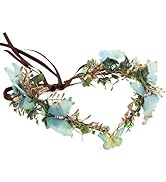 MOSTORY Handmade Woodland Flower Crown - Fairy Headpiece with Butterfly Elf Circlet Spring Forest...